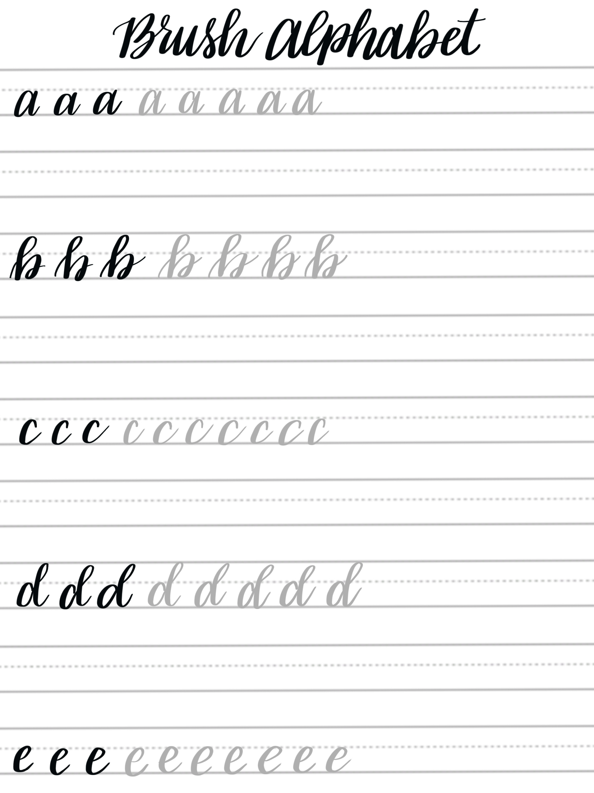 Free Brush Lettering Practice Sheets: Lowercase Alphabet - within Free Printable Calligraphy Worksheets For Beginners