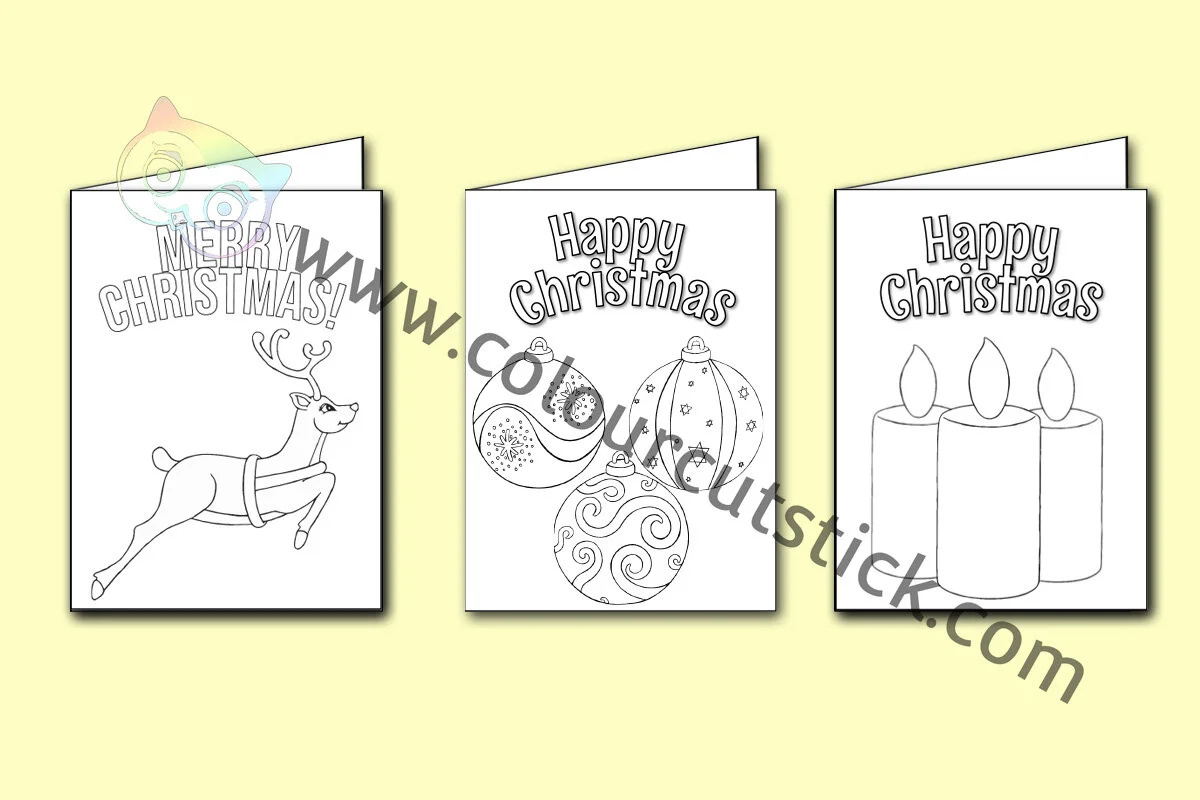 Free Christmas Card Colouring / Coloring Pages — Colour Cut Stick for Free Printable Foldable Coloring Printable Christmas Cards