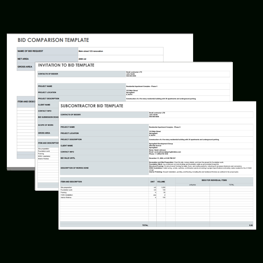 Free Construction Bid Template - Planyard inside Free Printable Contractor Bid Forms