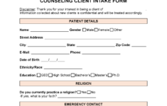 Free Counseling Intake Form | Pdf | Word inside Free Printable Counseling Intake Forms