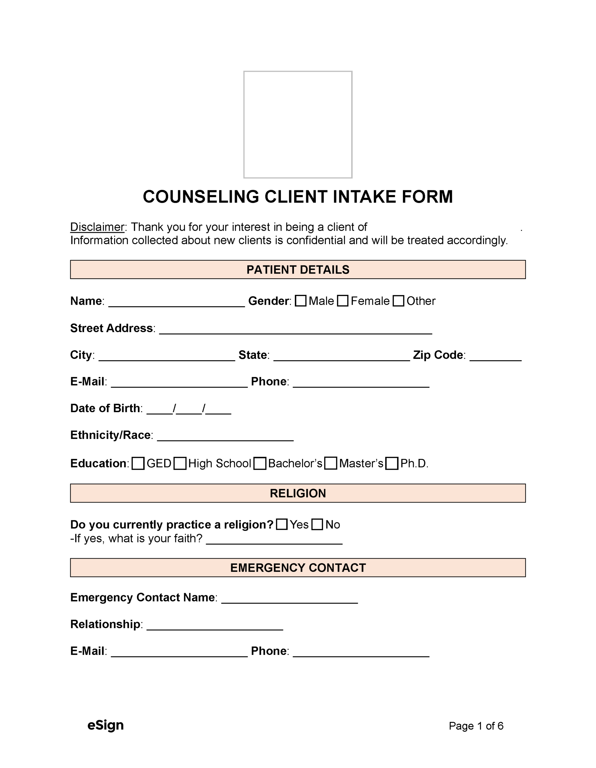 Free Counseling Intake Form | Pdf | Word inside Free Printable Counseling Intake Forms