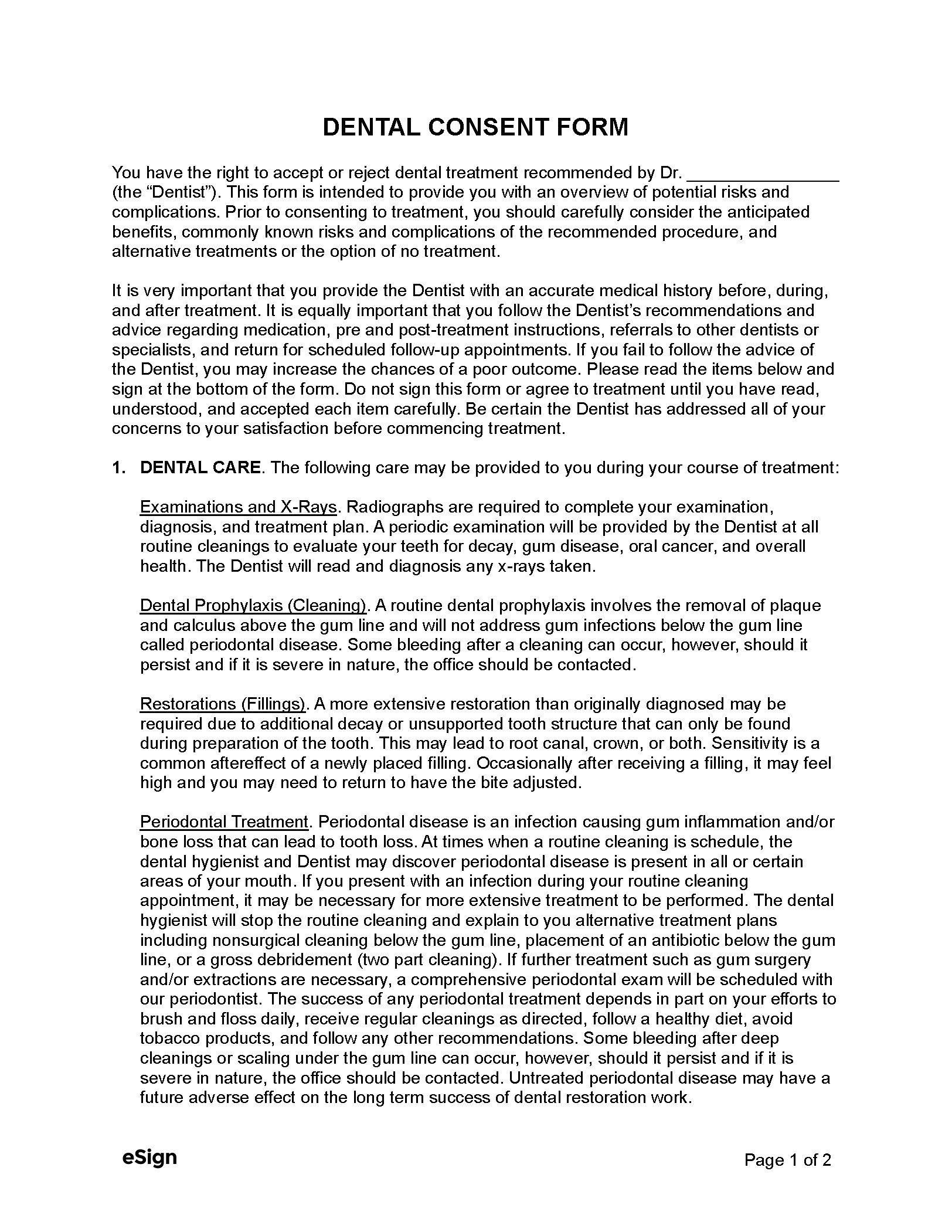 Free Dental Consent Forms | Pdf | Word throughout Free Printable Dental Consent Forms