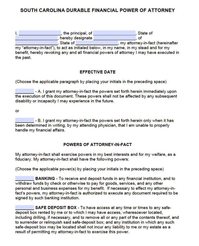 Free Durable Power Of Attorney Form | South Carolina within Free Printable Durable Power of Attorney Form South Carolina