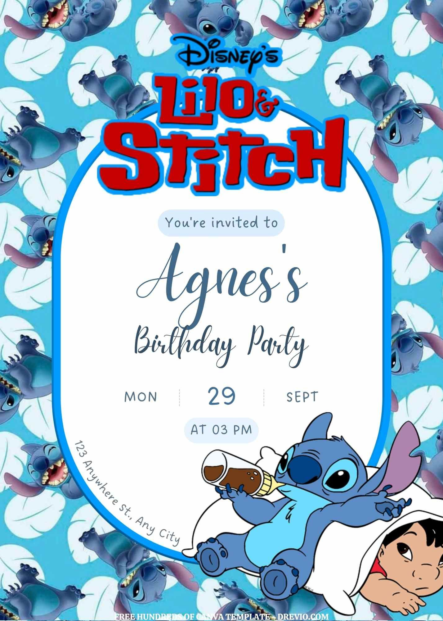 Free Editable – 20 Lilo &amp;amp; Stitch Canva Templates throughout Free Printable Stitch Birthday Invitations