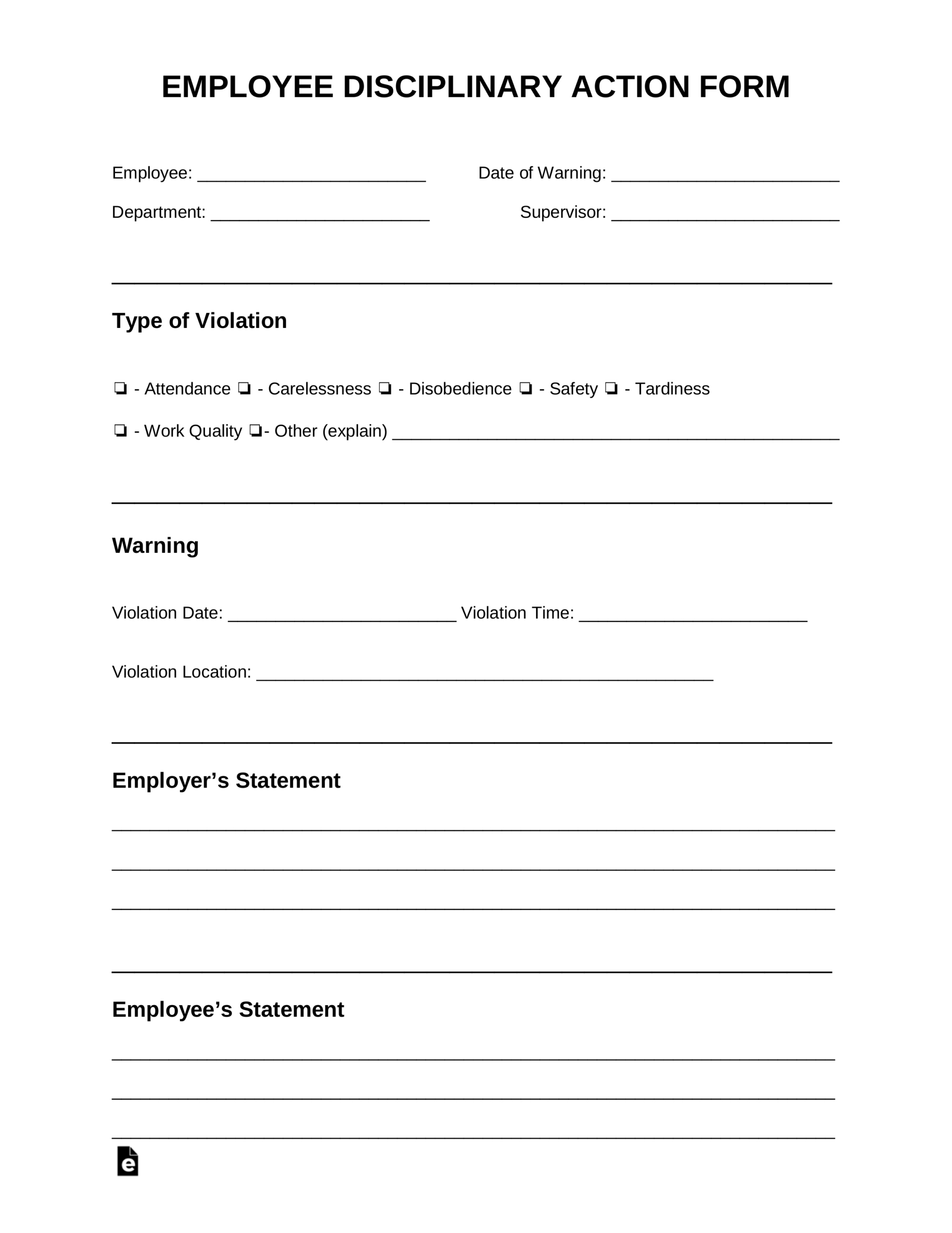 Free Employee Disciplinary Action (Discipline) Form - Pdf | Word for Free Printable Disciplinary Action Form
