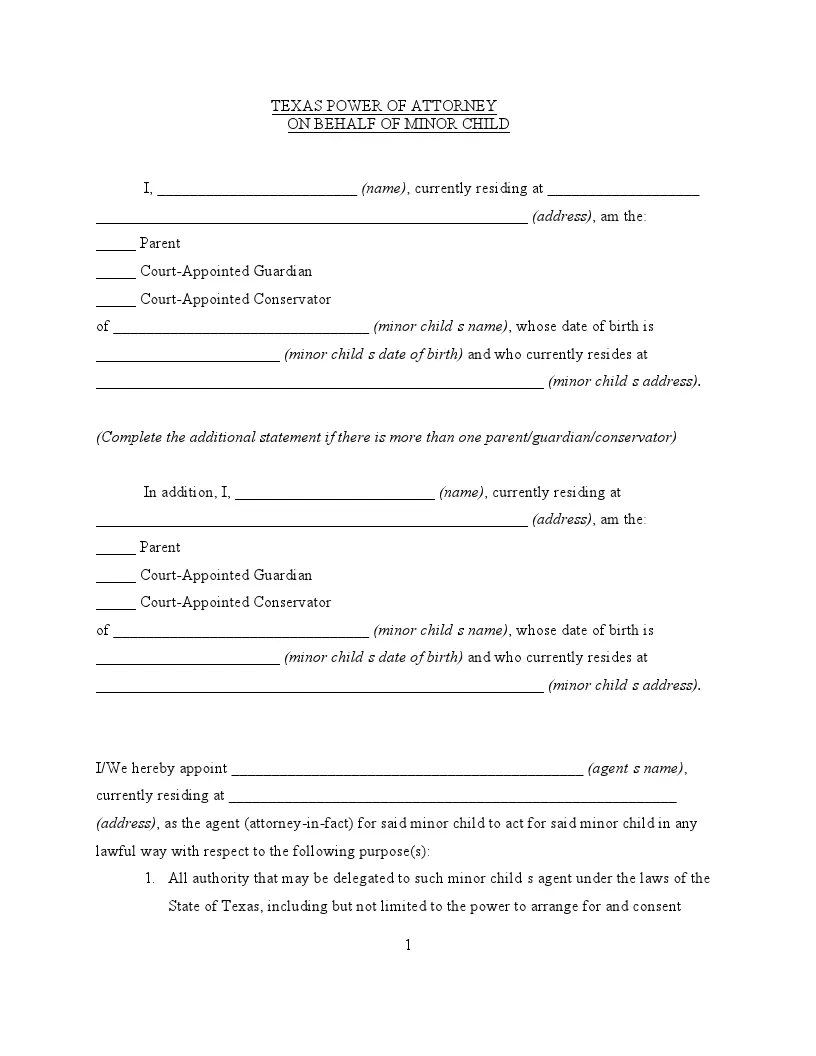Free Fillable Texas Child Power Of Attorney Form | Tx Minor Poa Form within Free Printable Power Of Attorney For Minor Child Texas