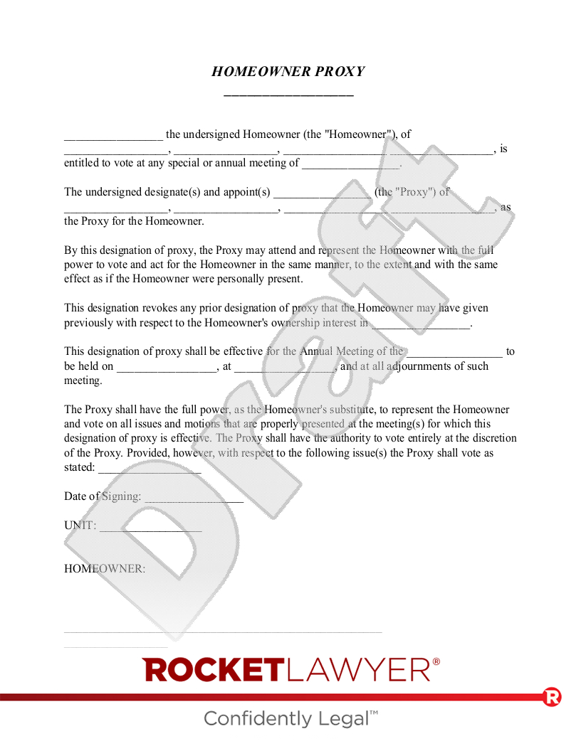 Free Homeowners&amp;#039; Association Proxy - Rocket Lawyer for Free Printable Hoa Proxy Form