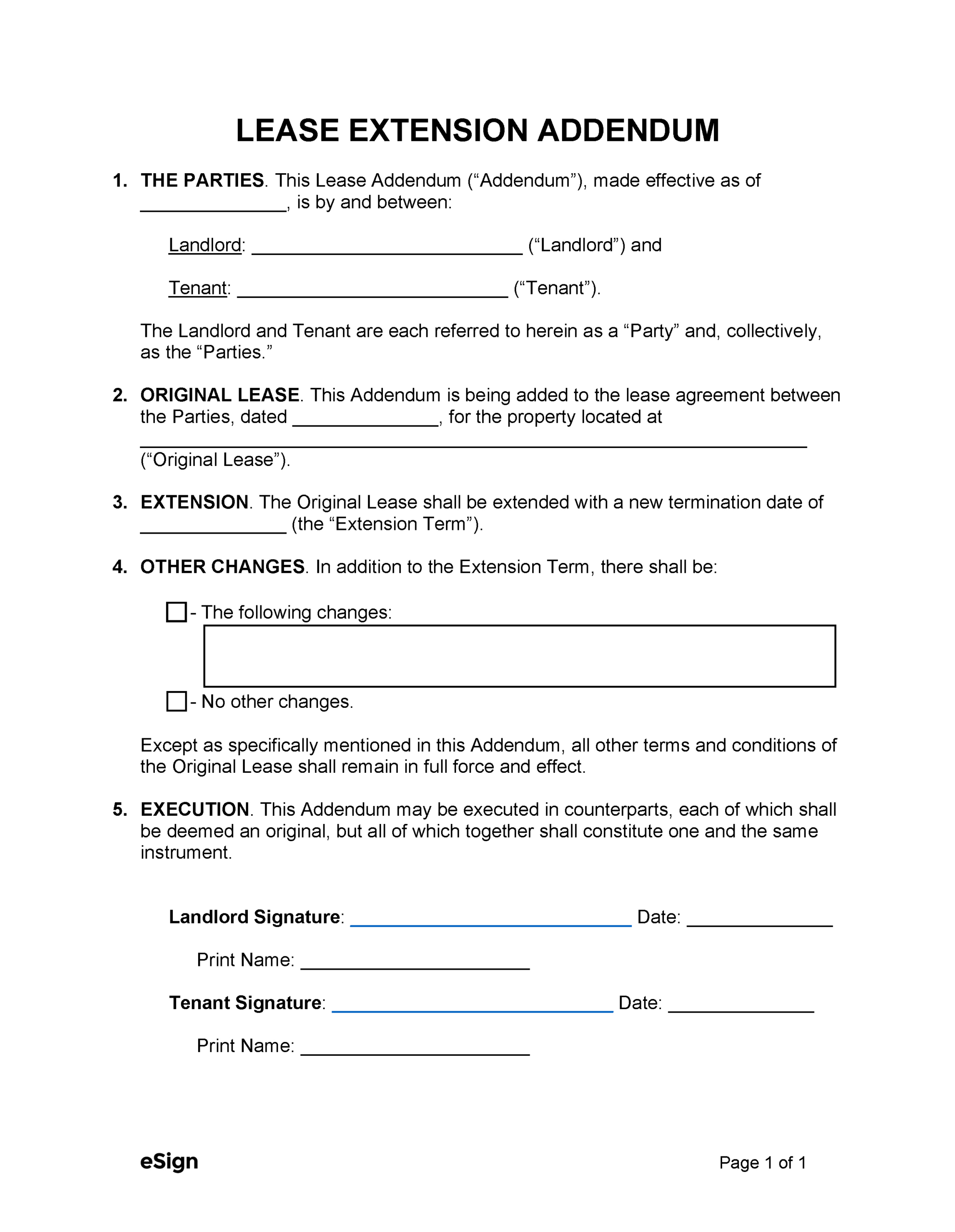Free Lease Extension Addendum | Pdf | Word with Free Printable Lease Extension Agreement