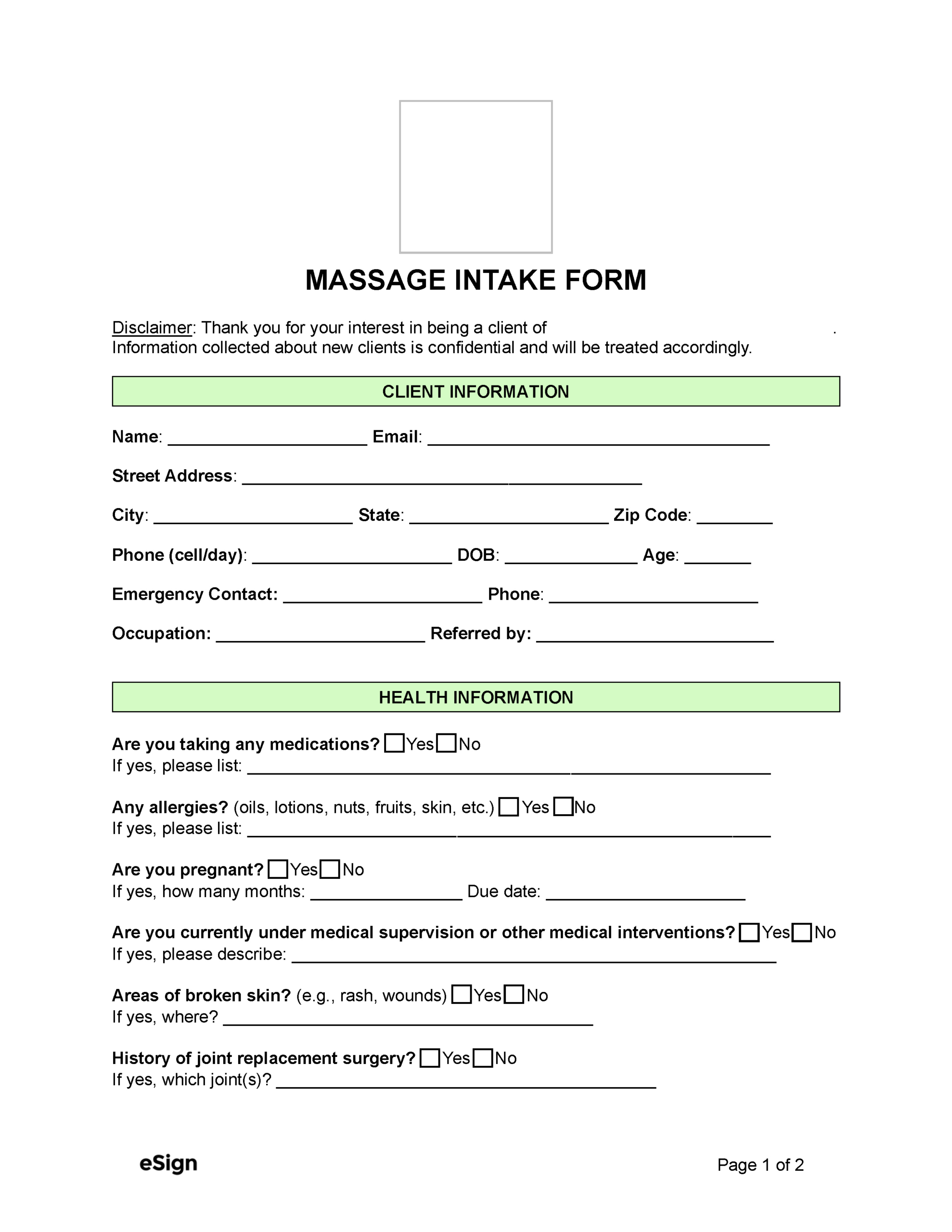 Free Massage Intake Form | Pdf | Word inside Free Printable Massage Intake Forms