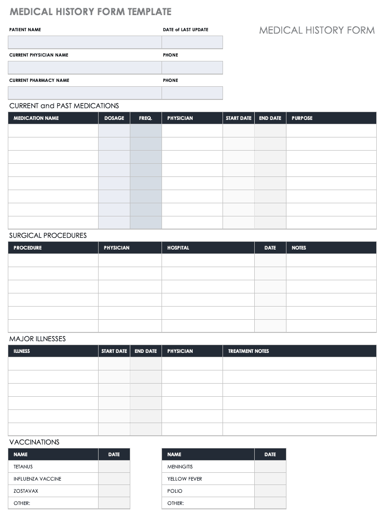Free Medical Form Templates | Smartsheet within Free Printable Medical Office Forms