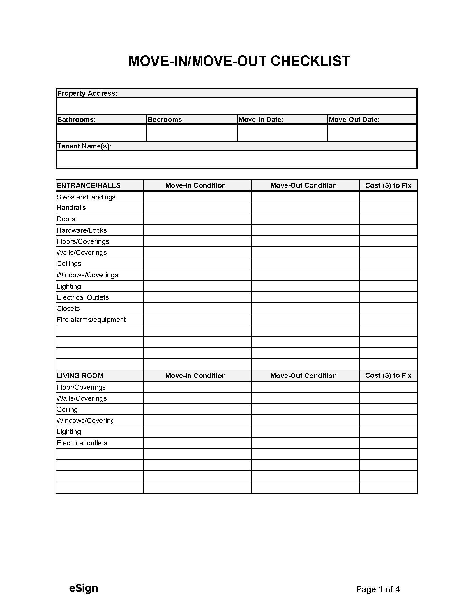 Free Move-In/Move-Out Checklist Form | Pdf | Word inside Free Printable Move In Checklist