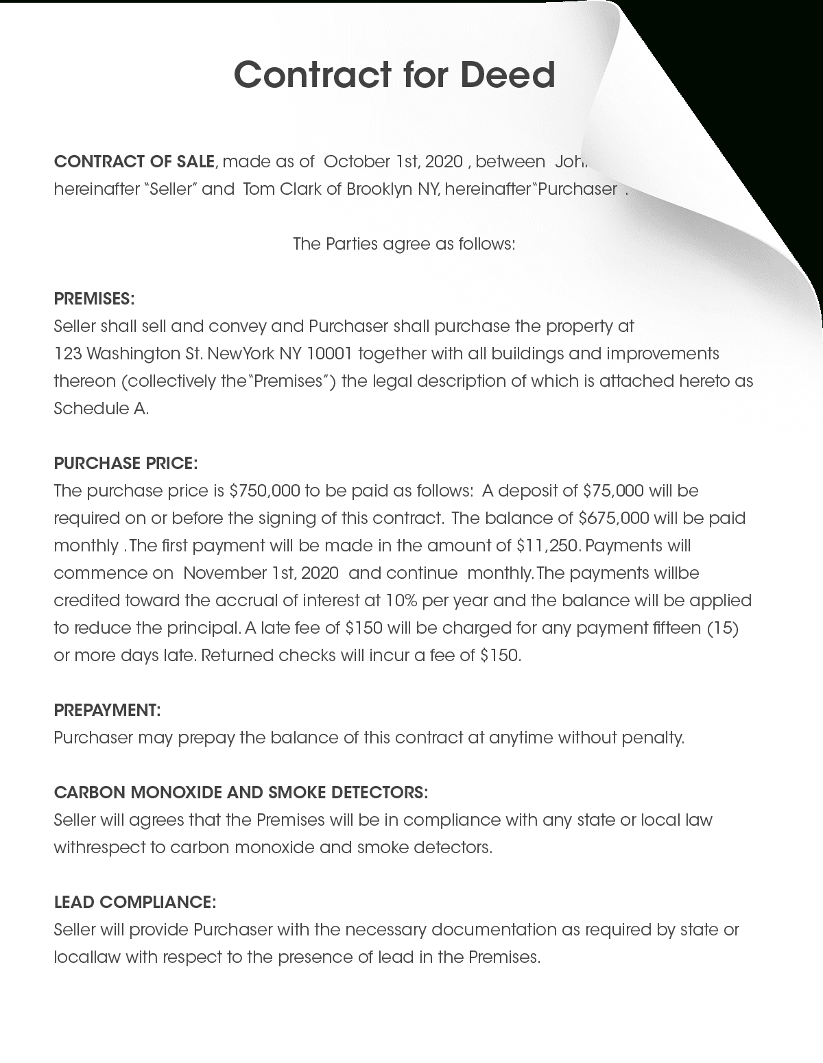 Free Online Contract For Deed Template Generator | Form Pros for Free Printable Contract For Deed Template