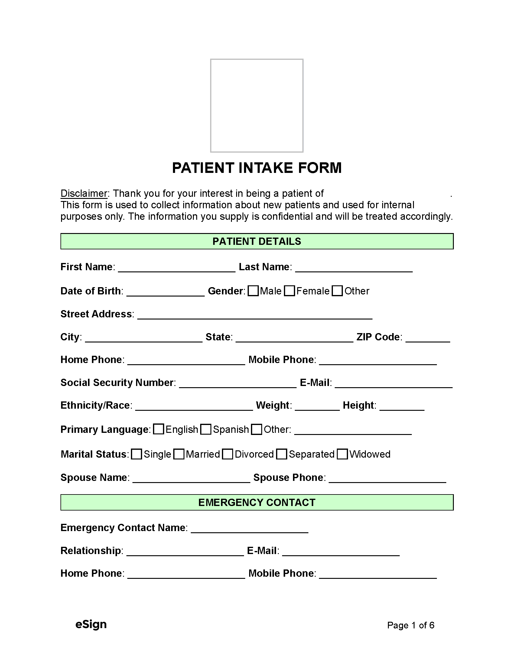 Free Patient (Medical) Intake Form | Pdf | Word inside Free Printable Doctor Office Forms