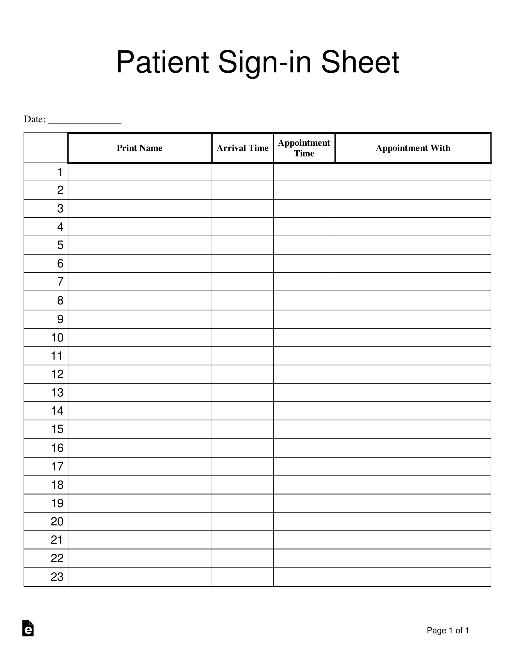 Free Patient Sign-In Sheet Template - Pdf | Word – Eforms for Free Printable Doctor Office Forms
