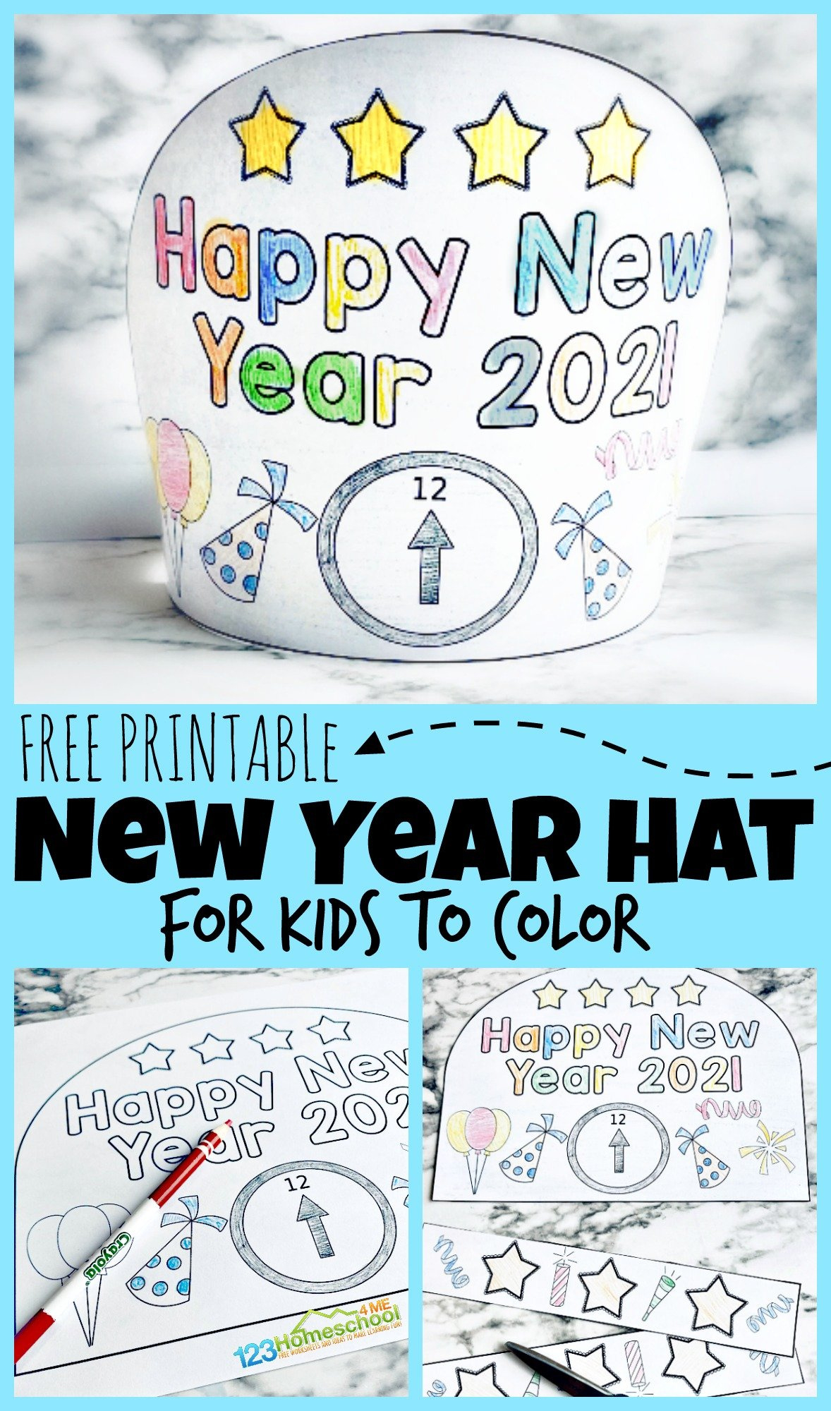Free Printable 2025 New Years Party Hats For Kids To Color for Free Printable Printable New Years Hats