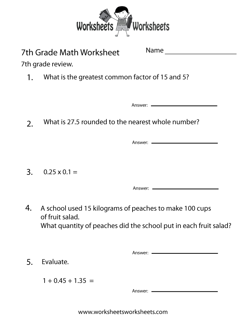 Free Printable 7Th Grade Math Review Worksheet within Free Printable Worksheets For 7th Graders