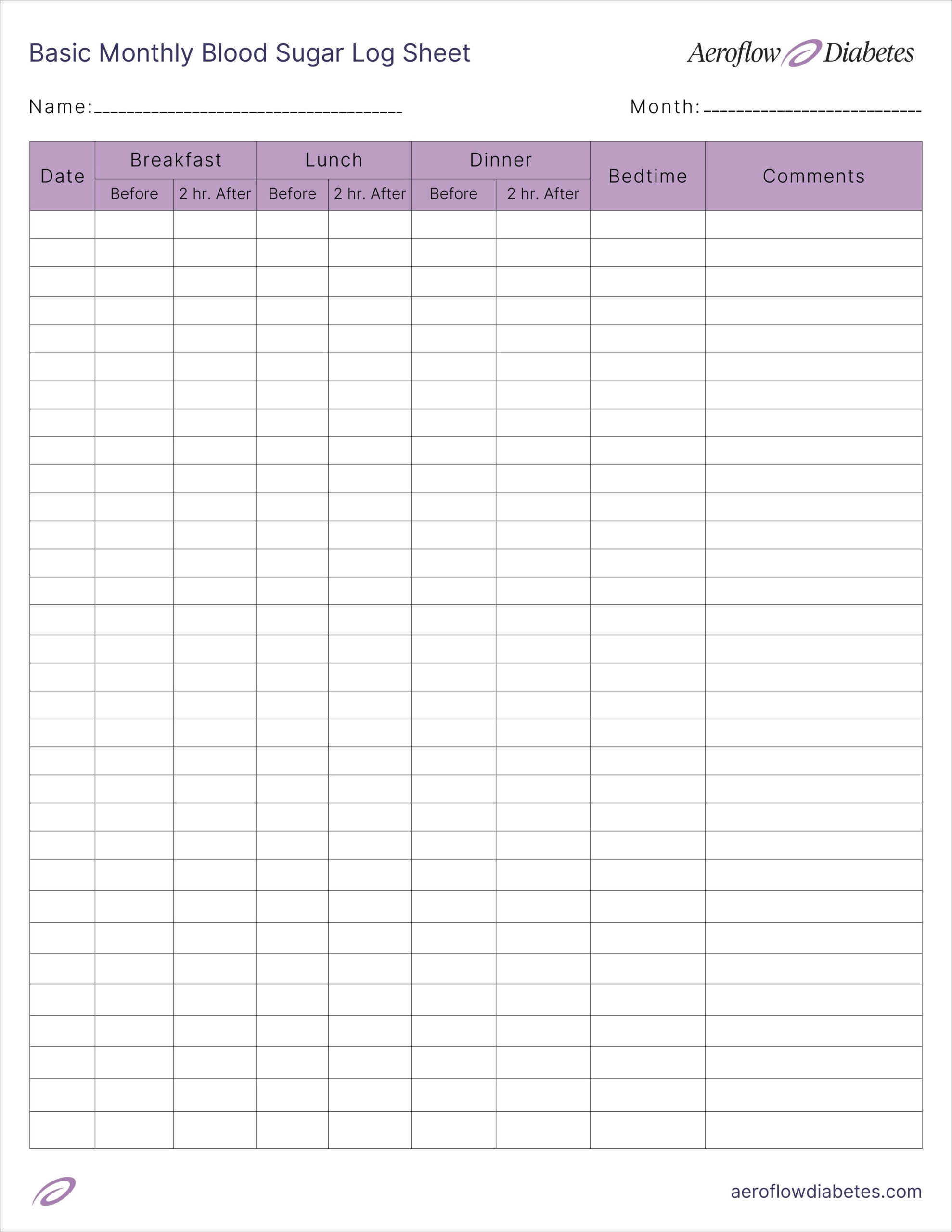 Free Printable Blood Sugar Log Sheet | Aeroflow Diabetes within Free Printable Daily Blood Sugar Log