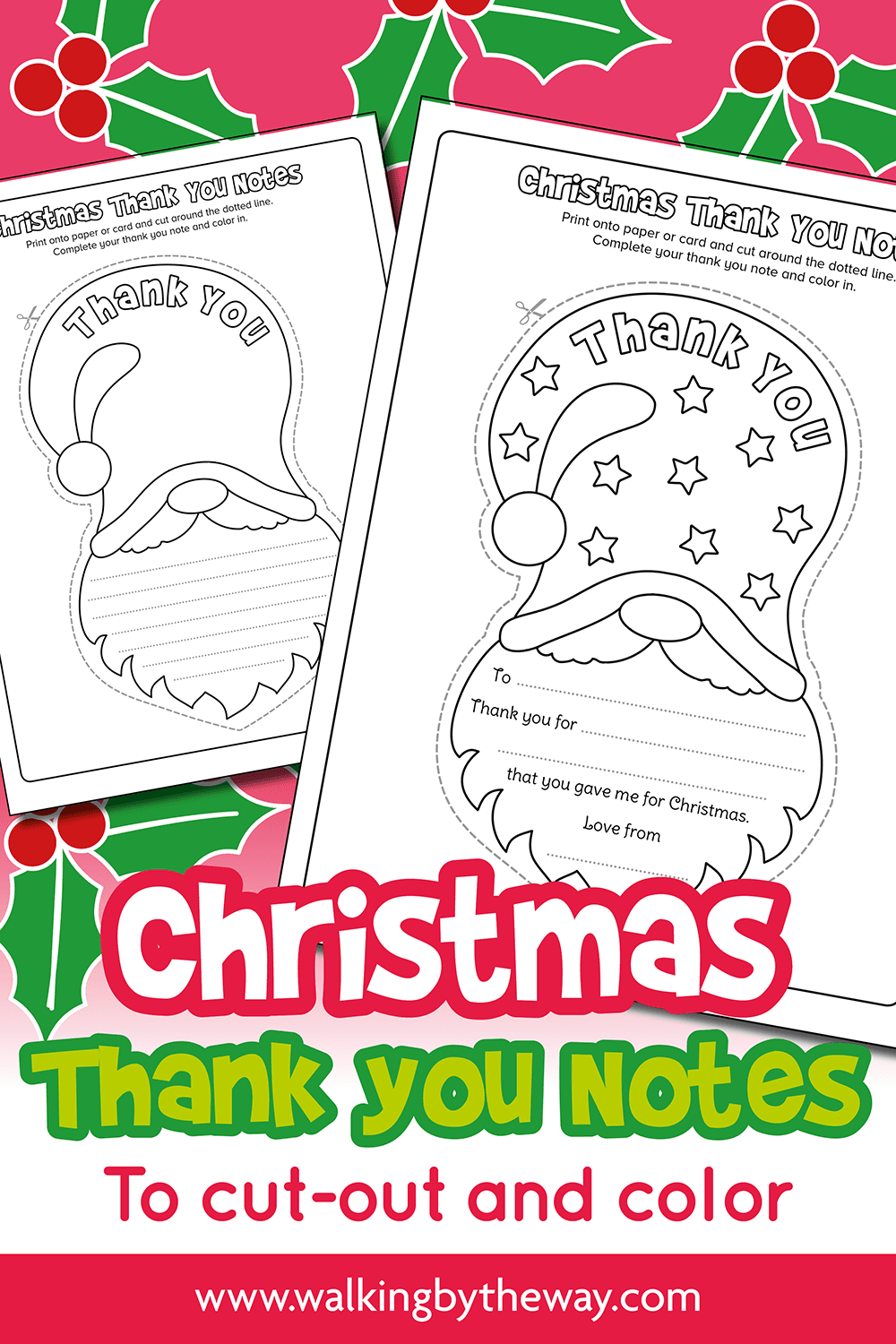 Free Printable Christmas Thank You Notes For Kids - Walkingthe Way in Free Printable Thank You Cards For Christmas