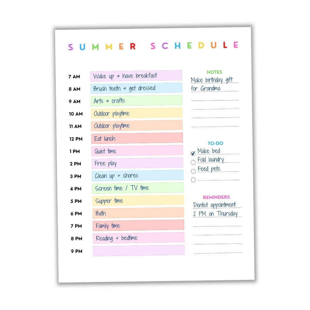 Free Printable Daily &amp;amp; Weekly Summer Schedule For Kids (+ Bonus with regard to Free Printable Summer Daily Schedule Template