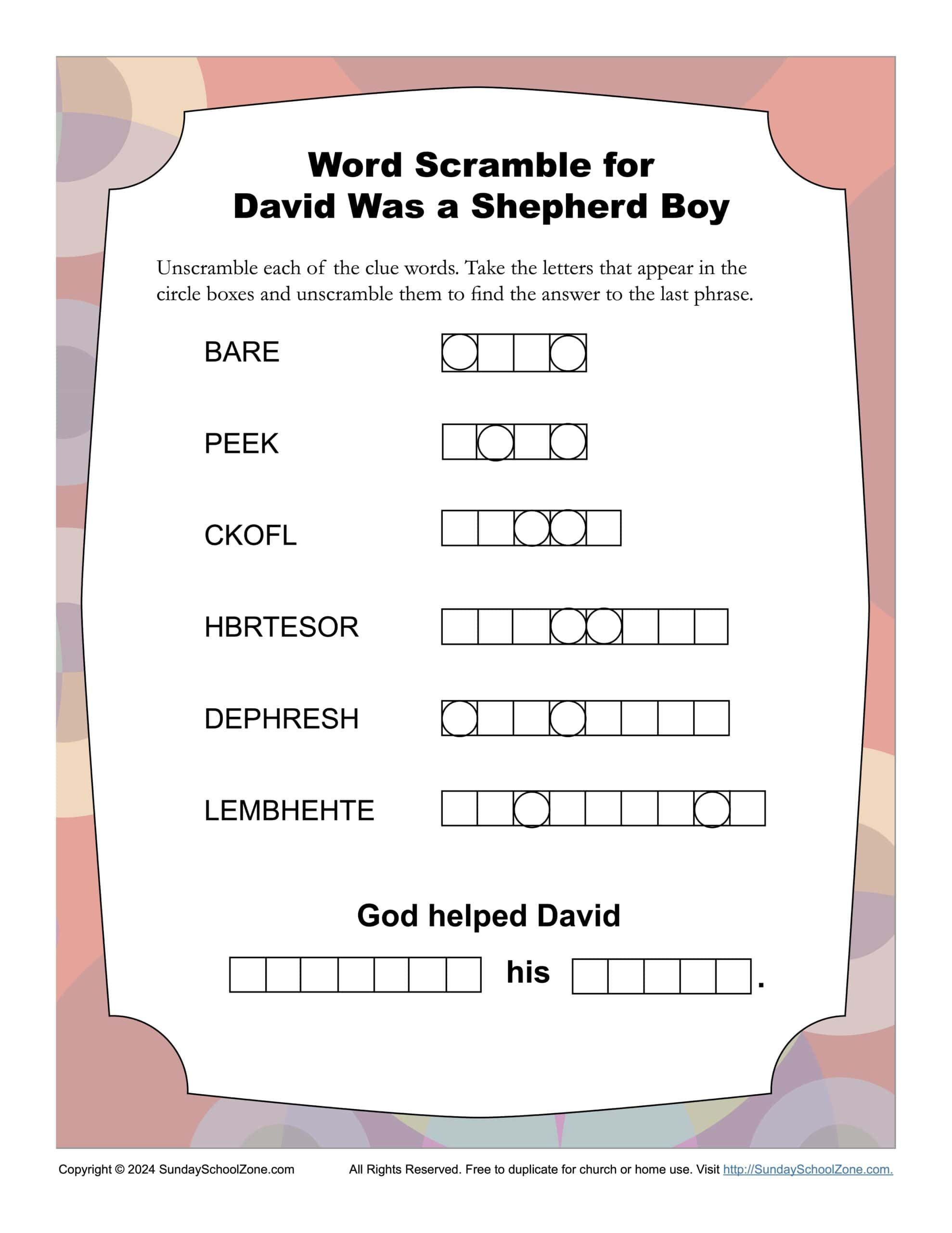 Free, Printable David Bible Activities On Sunday School Zone for Free Printable Bible Worksheets For Youth