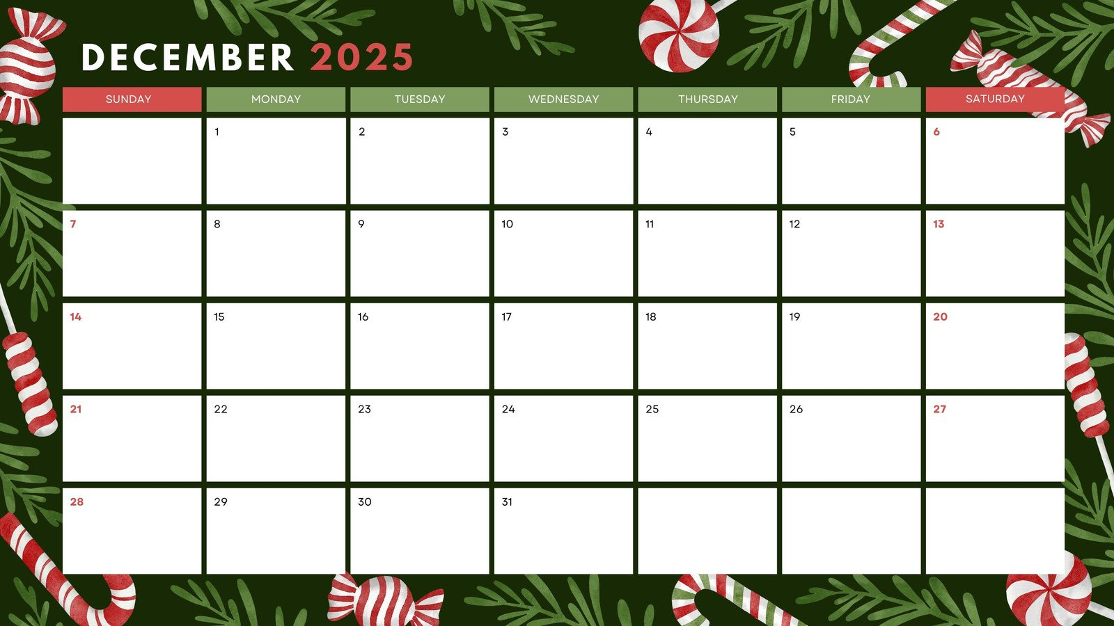 Free, Printable December 2025 Calendar Templates | Canva intended for Free Printable December 2025 Calendar