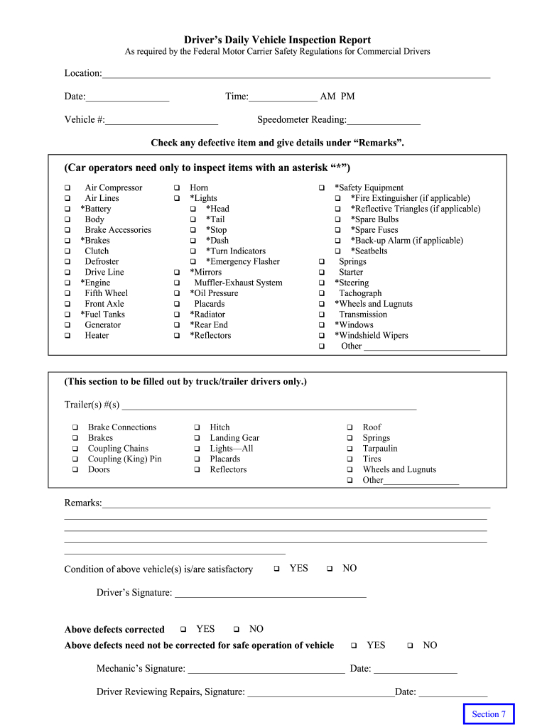 Free Printable Dot Pre Trip Inspection Form Pdf: Fill Out &amp;amp; Sign regarding Free Printable Driver Vehicle Inspection Report Form