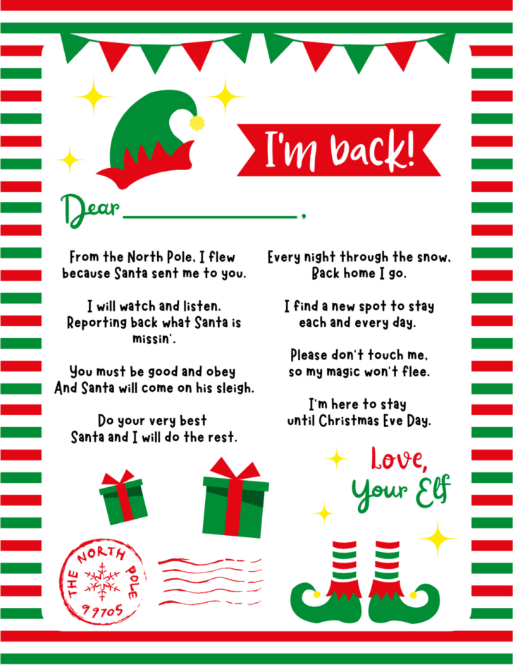 Free Printable Elf On The Shelf Welcome Back Letter