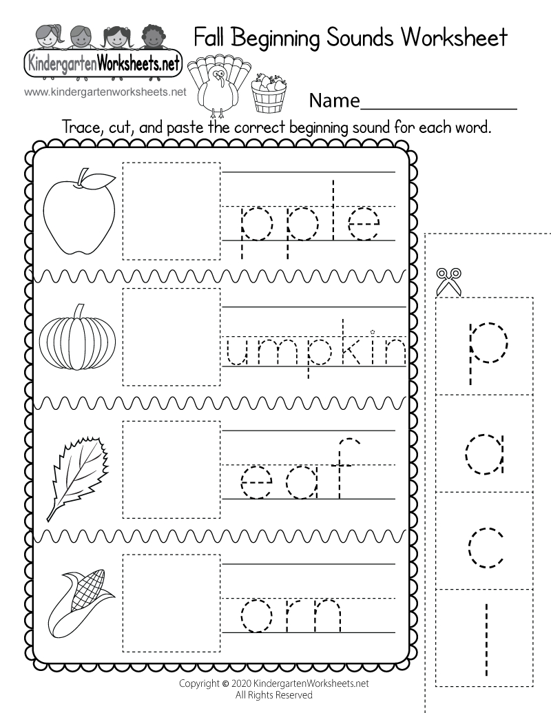 Free Printable Fall Beginning Sounds Worksheet regarding Free Printable Beginning Sounds Worksheets
