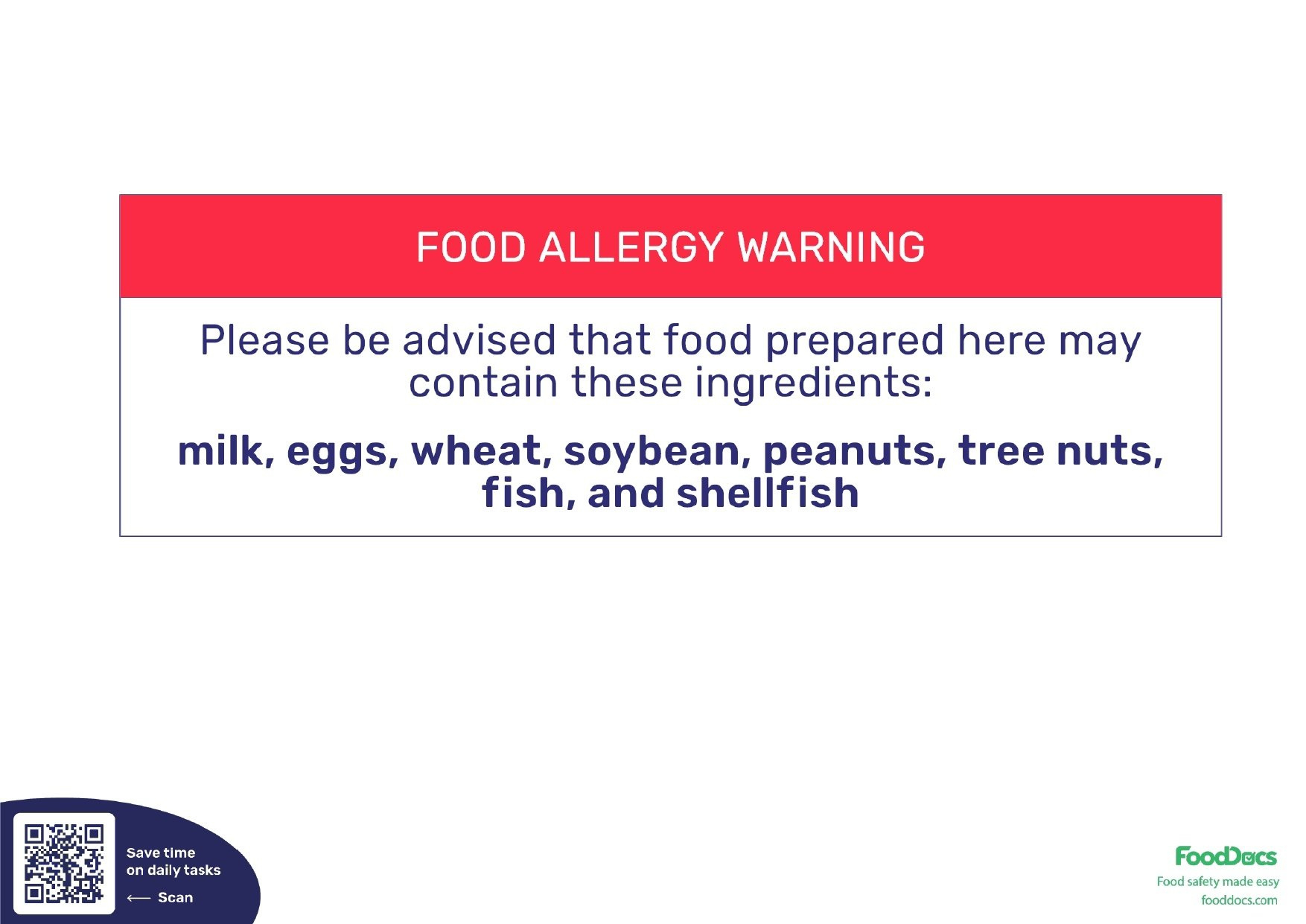 Free Printable Food Allergy Warning Sign | Download Pdf intended for Free Printable Food Allergy Warning Signs