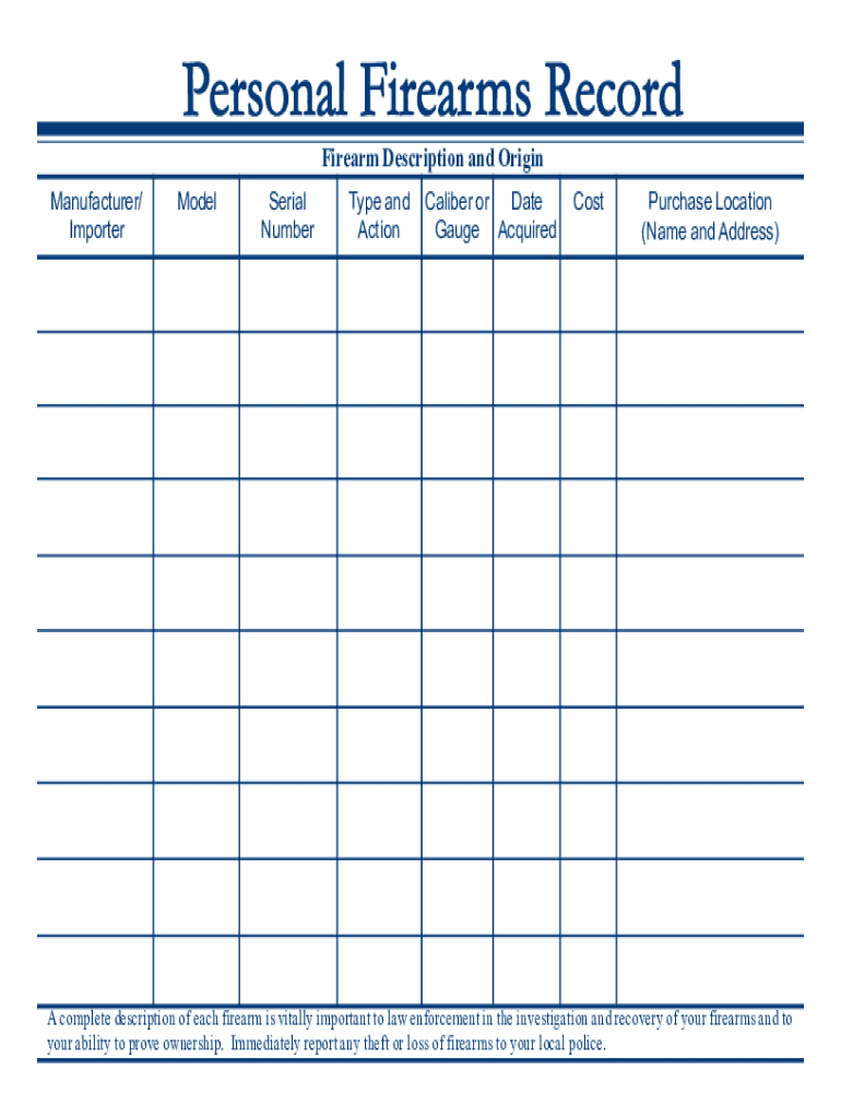 Free Printable Gun Inventory Sheet: Fill Out &amp;amp; Sign Online | Dochub within Free Printable Gun Inventory Sheet