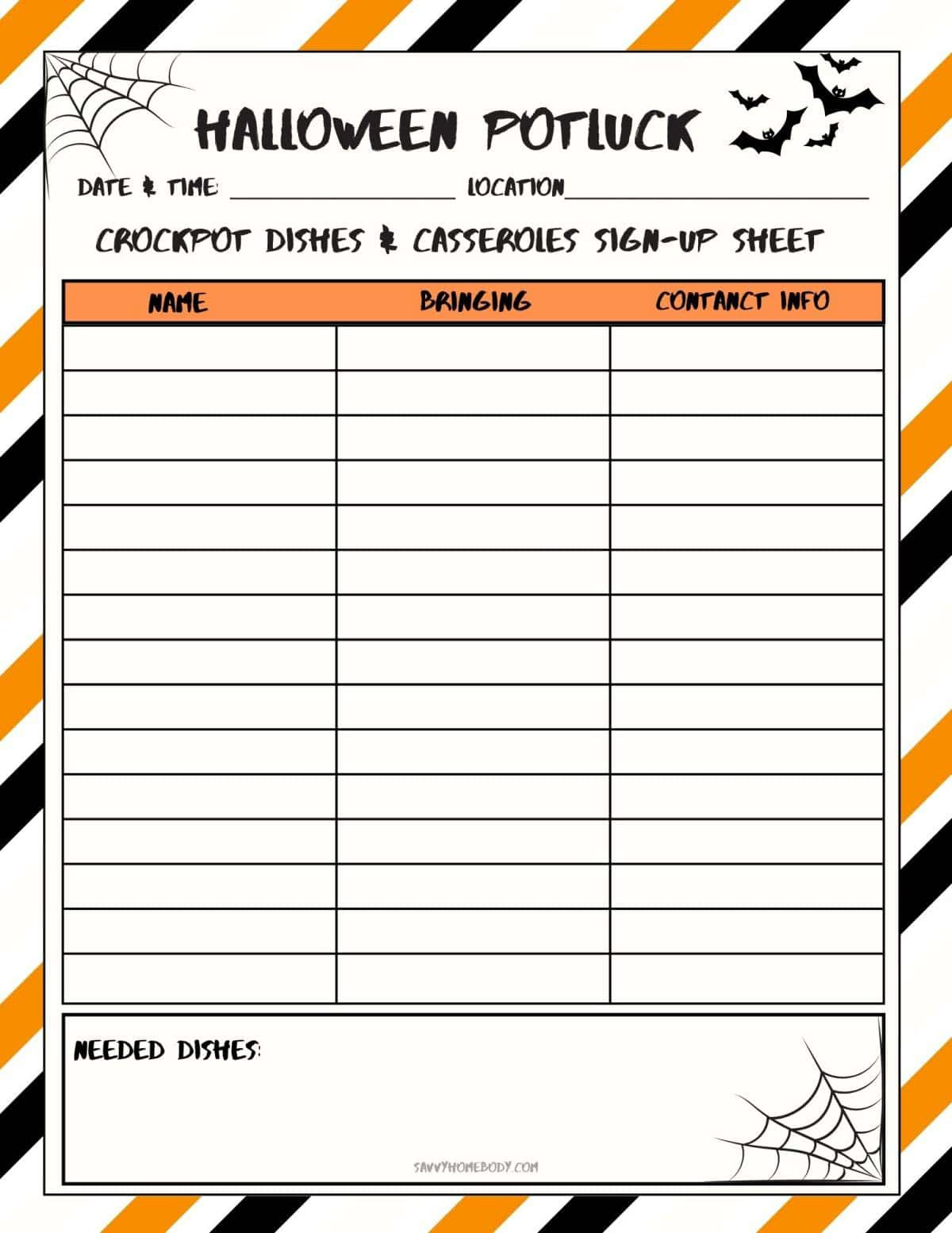 Free Printable Halloween Potluck Sign Up Sheets with regard to Free Printable Halloween Party Sign Up Sheet
