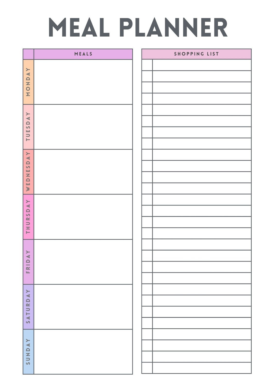 Free Printable Meal Planner Templates To Edit Online | Canva intended for Free Printable Weekly Menu Planner