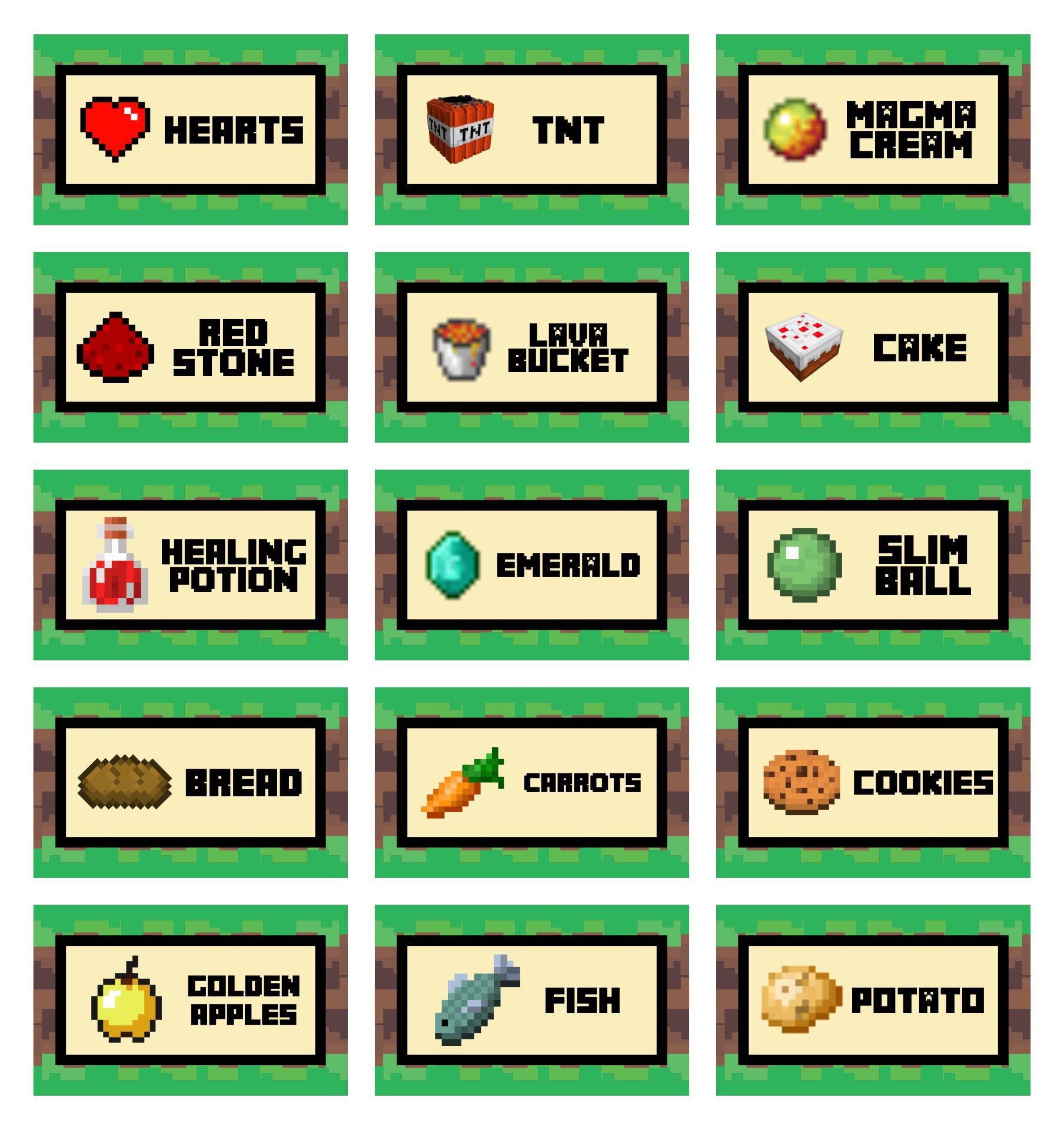 Free Printable Minecraft Food Tent Labels for Free Printable Printable Minecraft Food Labels
