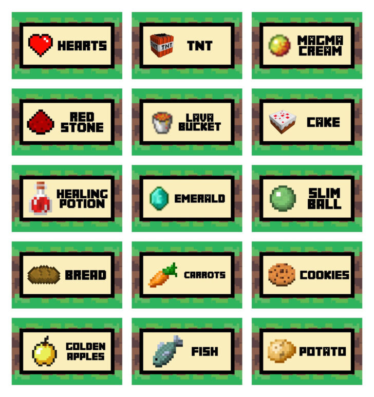 Minecraft Food Labels Printable