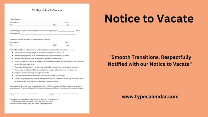 Free Printable 30 Day Notice to Vacate