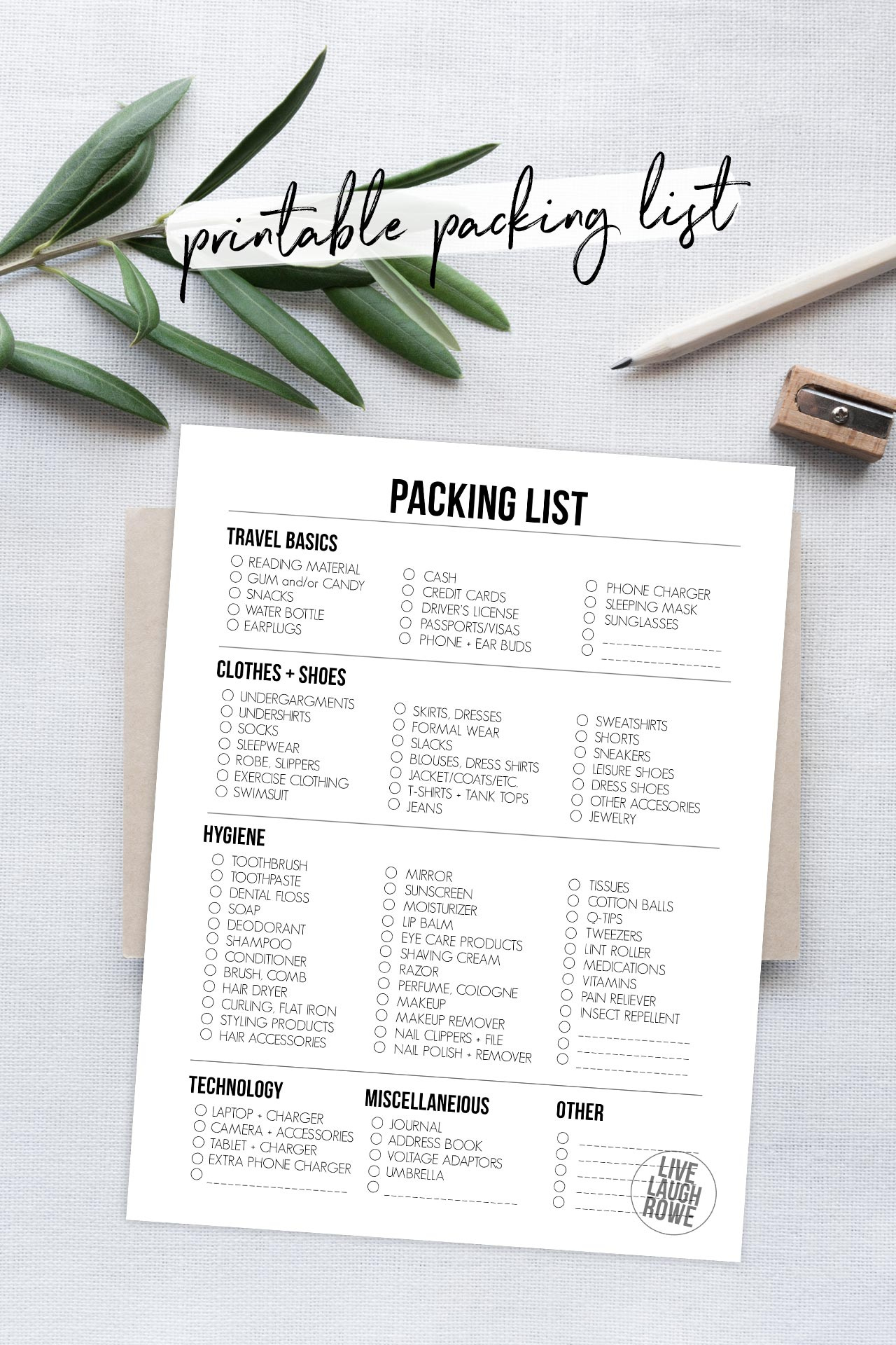 Free Printable Packing List For Travel - Live Laugh Rowe within Free Printable Packing List For Vacation