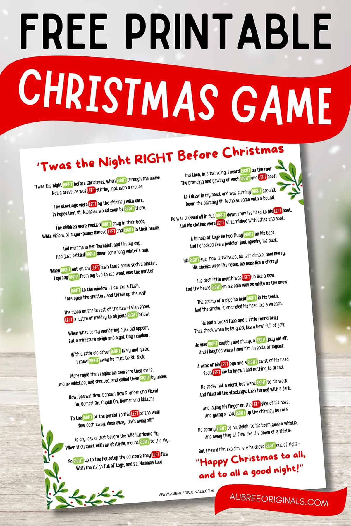 Free Printable Right Left Christmas Game Story - Aubree Originals for Free Printable Left Right Christmas Games