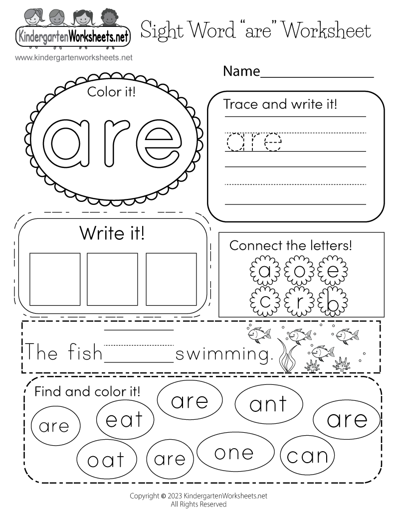 Free Printable Sight Word &amp;quot;Are&amp;quot; Worksheet regarding Free Printable Worksheets Kindergarten Sight Words