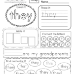 Free Printable Sight Word “They” Worksheet In Free Printable Worksheets Kindergarten Sight Words