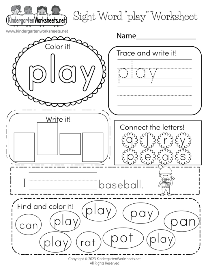 Free Printable Kindergarten Worksheets Sight Words
