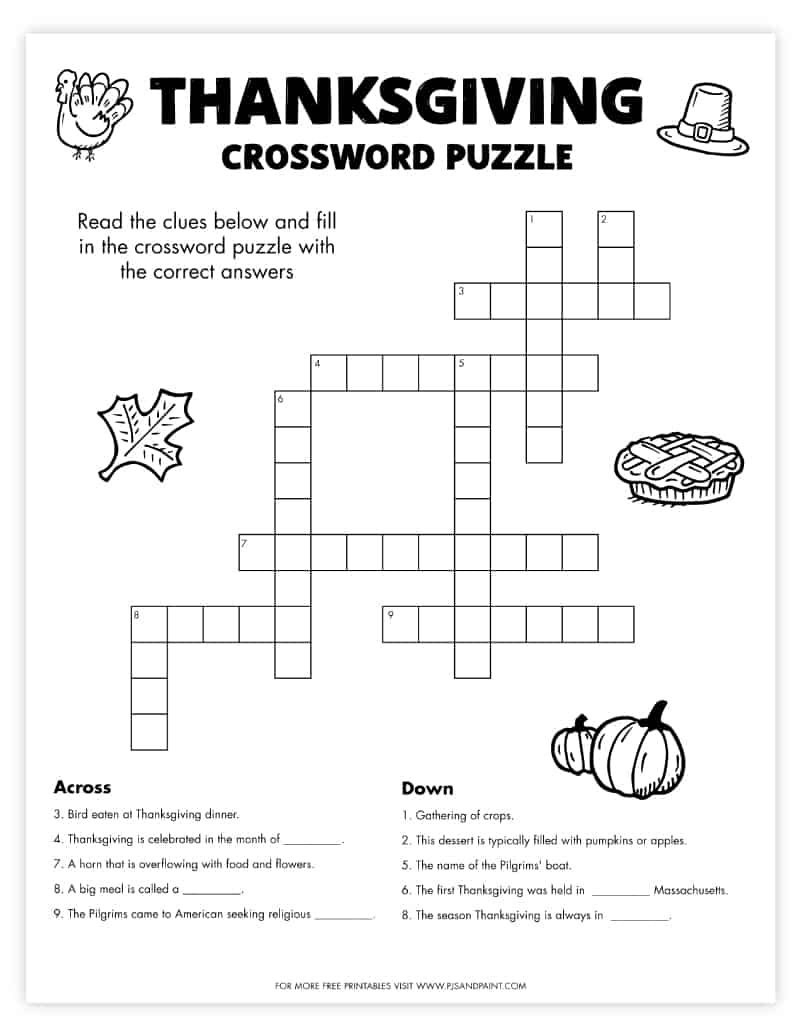 Free Printable Thanksgiving Crossword Puzzle intended for Free Printable Thanksgiving Crossword Puzzles