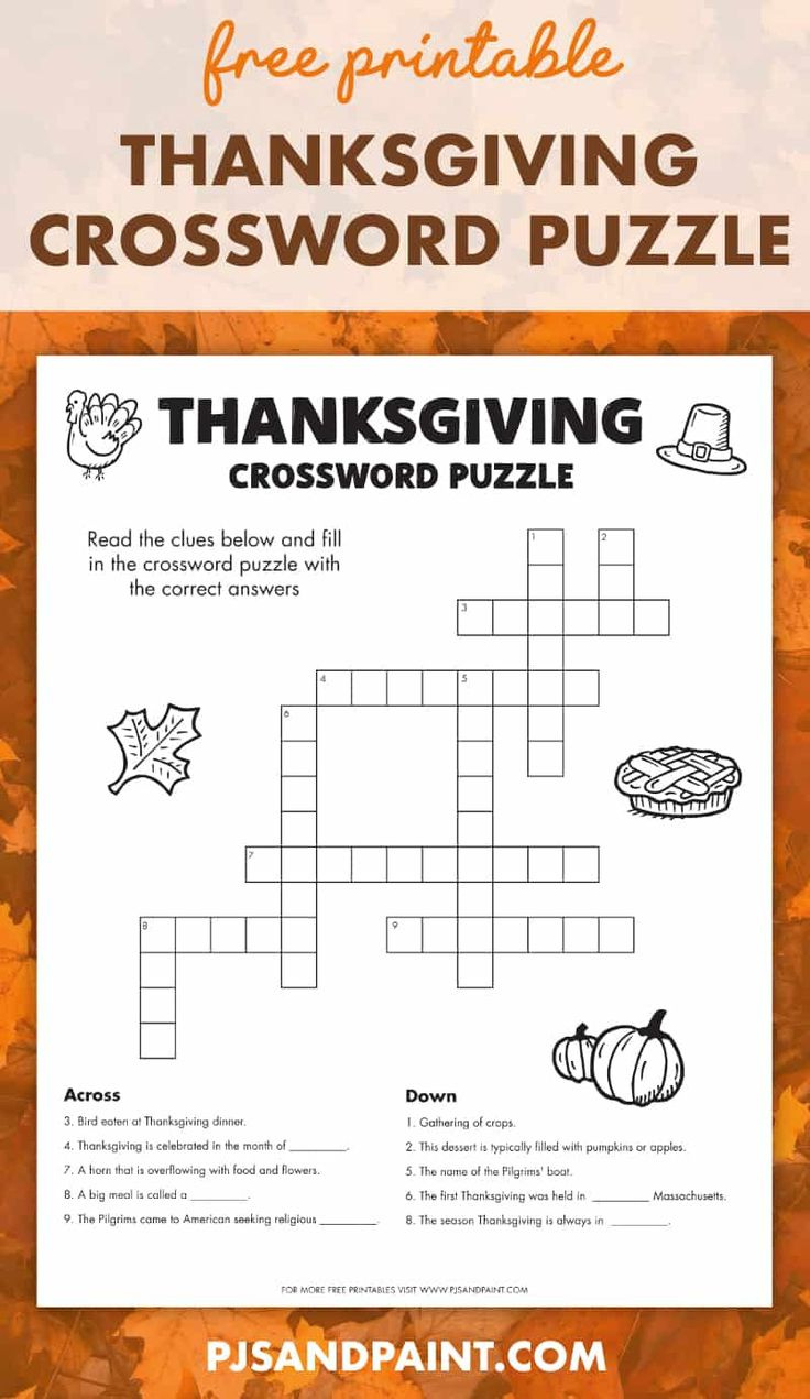 Free Printable Thanksgiving Crossword Puzzle throughout Free Printable Thanksgiving Crossword Puzzles