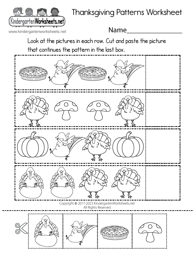 Free Printable Thanksgiving Patterns Worksheet with regard to Free Printable Worksheets For Thanksgiving