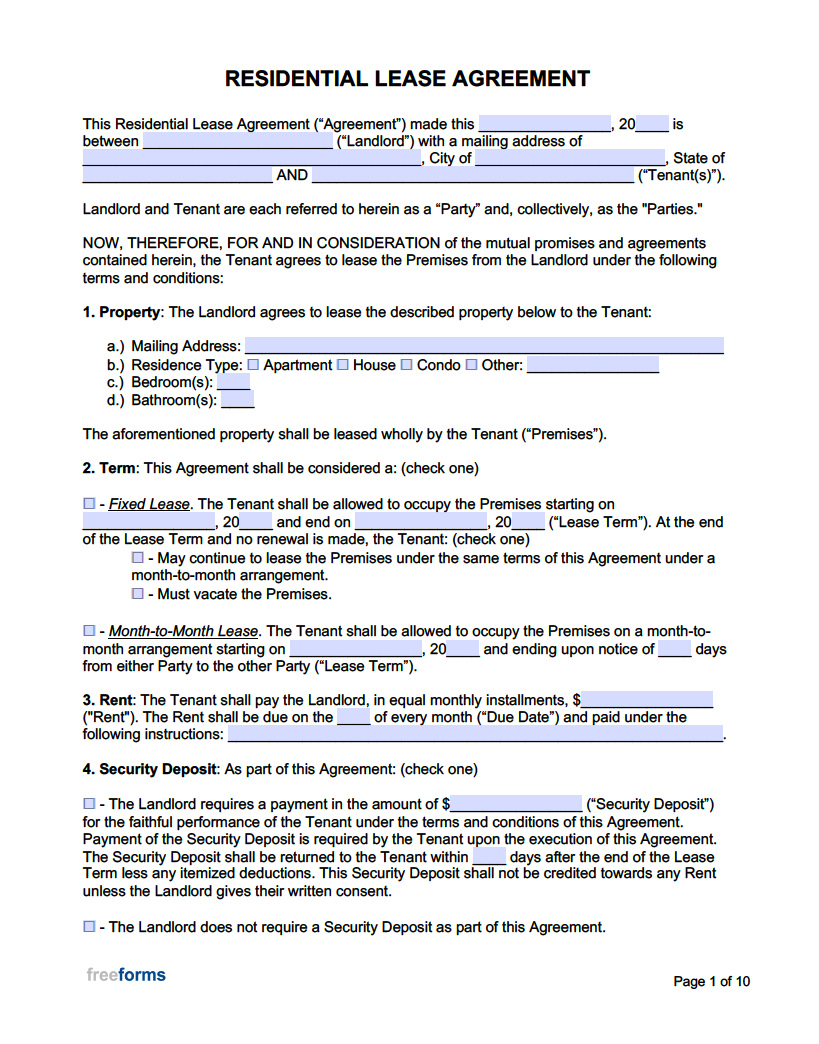 Free Rental / Lease Agreement Templates | Pdf | Word for Free Printable Rental Agreement Forms