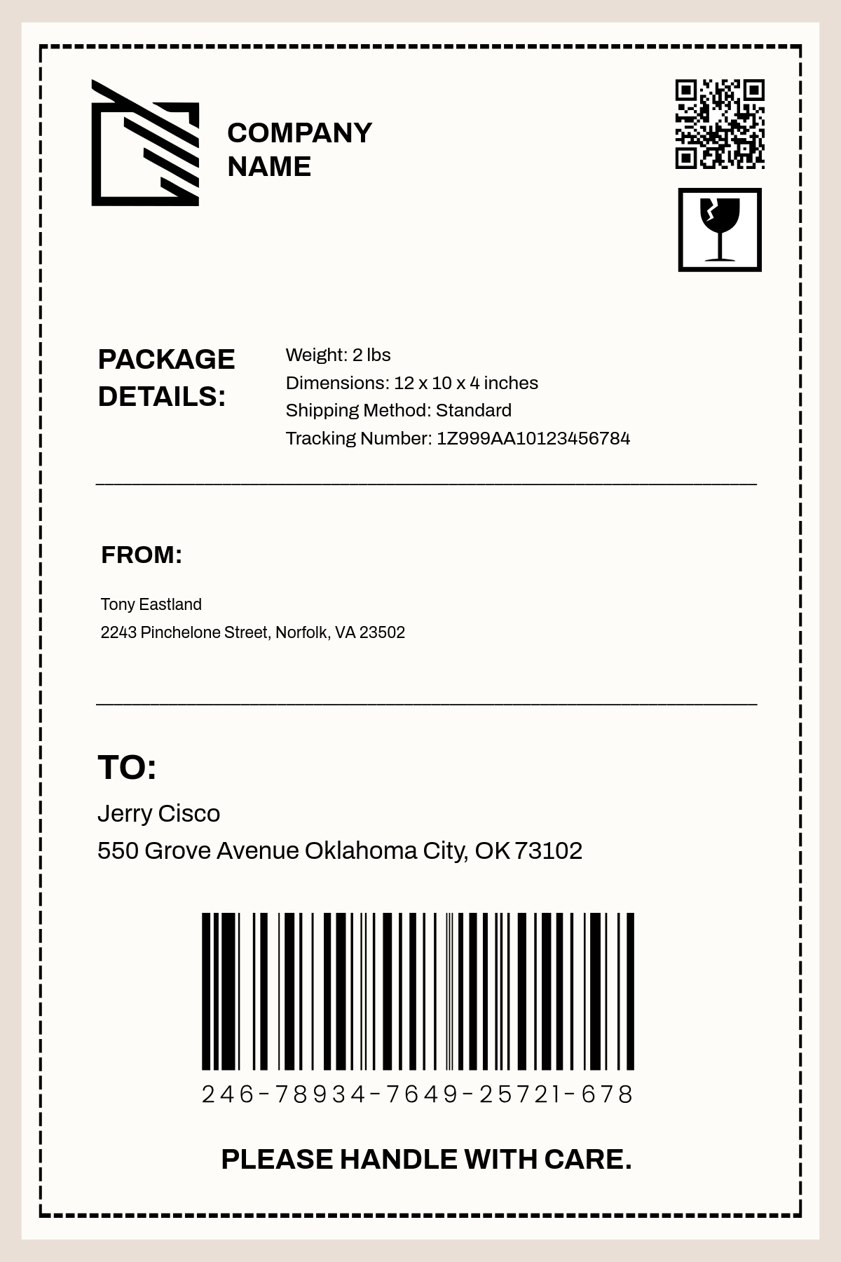 Free Shipping Label Templates, Editable And Printable with regard to Printable Shipping Label Template Free