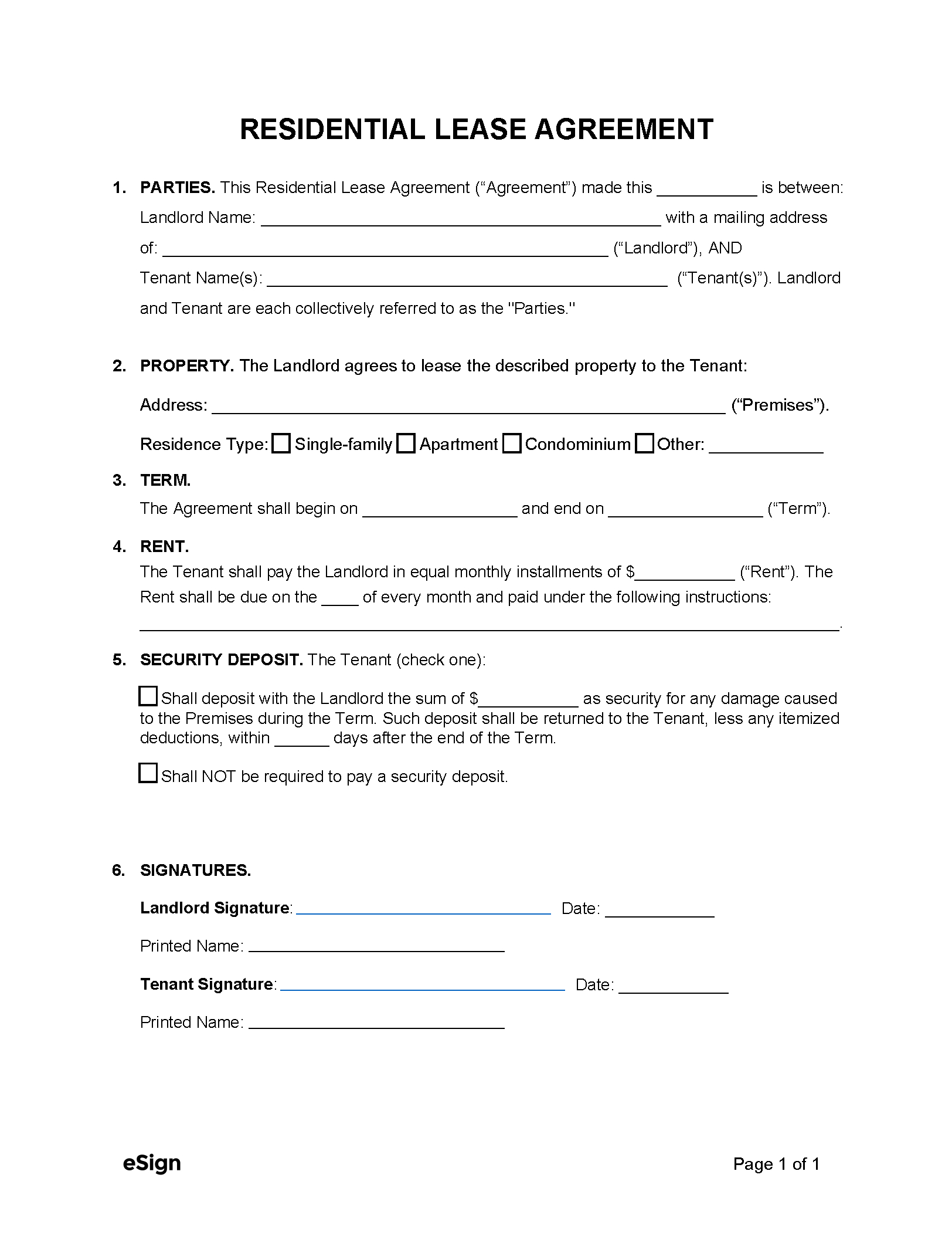 Free Simple (1-Page) Lease Agreement Template | Pdf | Word with Free Printable Rental Agreement Forms
