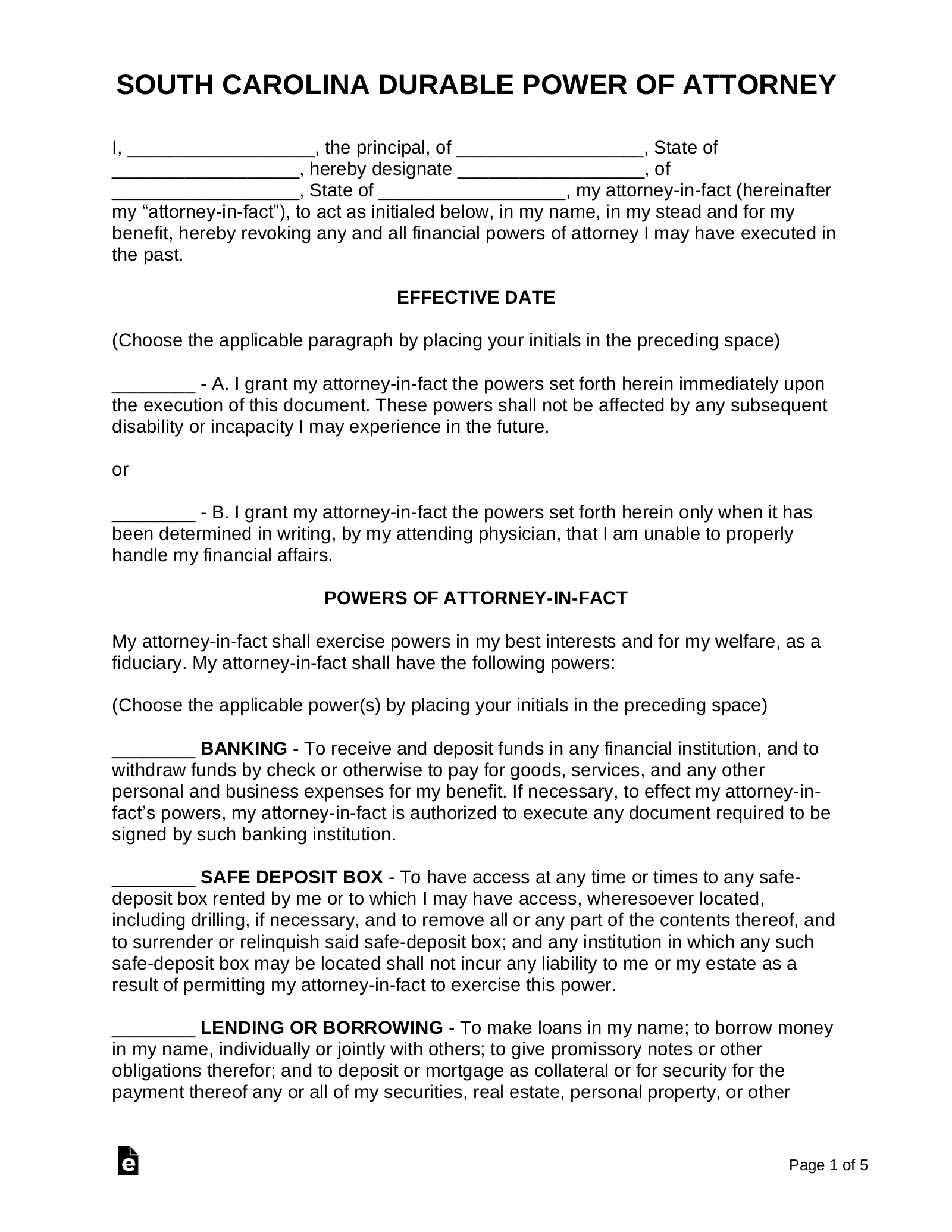 Free South Carolina Durable Power Of Attorney Form - Pdf | Word inside Free Printable Durable Power Of Attorney Form South Carolina