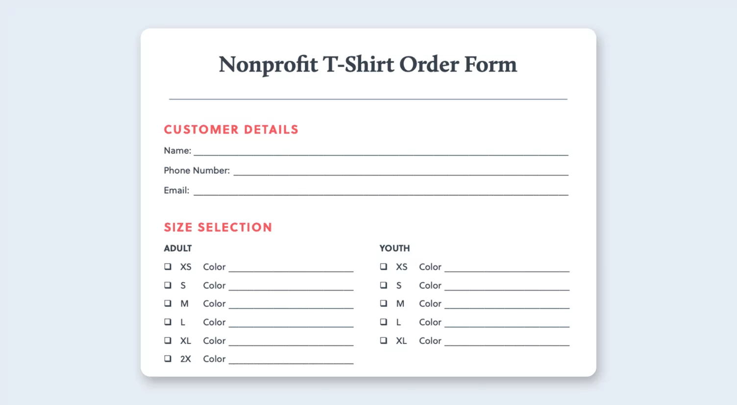 Free T-Shirt Order Form Template (Excel, Google Sheets, Pdf) | Bonfire pertaining to Free Printable T Shirt Order Forms