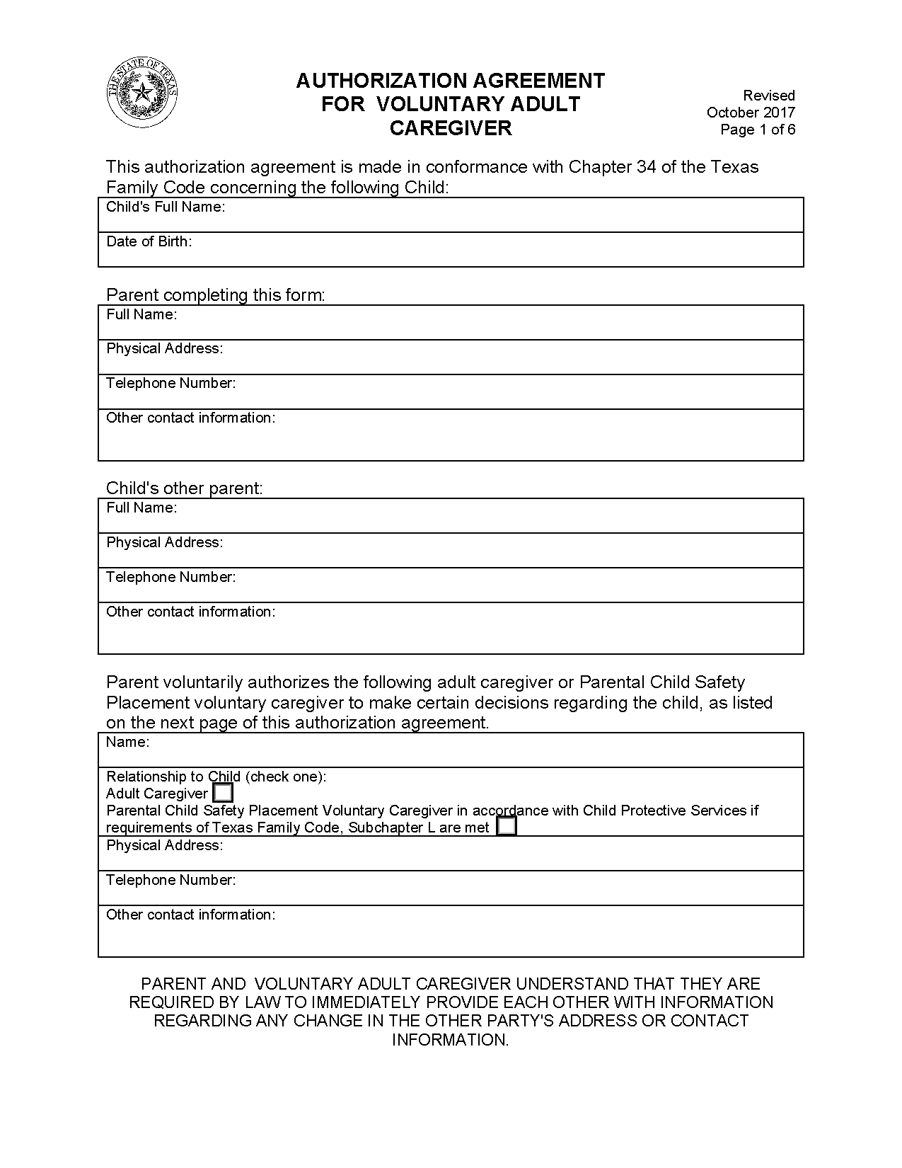 Free Texas Minor (Child) Power Of Attorney Form | Pdf in Free Printable Power Of Attorney For Minor Child Texas