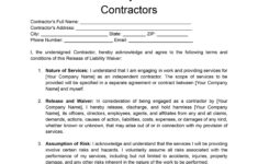 Free Waiver Of Liability Forms For Contractors: Download + Print throughout Free Printable Liability Waiver Form